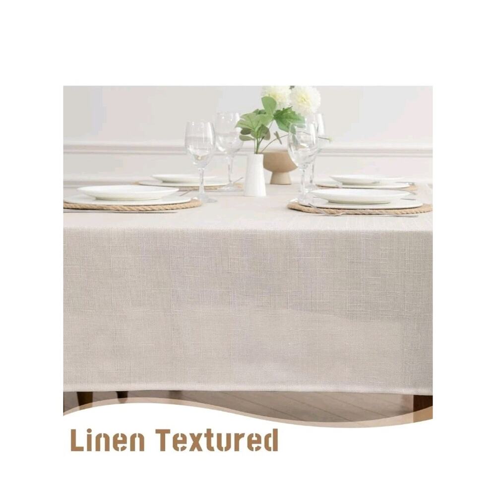 MikiUp 2 Pack Faux Linen Tablecloth Ivory Slubby Textured Weave 60x60 - Picture 3 of 7